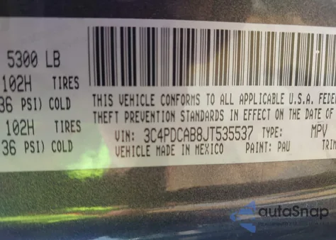 2018 Dodge Journey Se z USA, uszkodzony, nr VIN 3C4PDCAB8JT535537